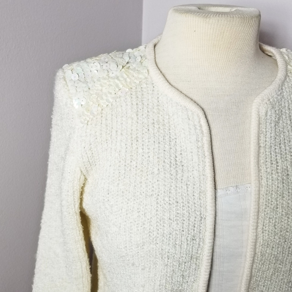 Vintage Cream Sequin Shoulder Bouclé Cardigan Size Small